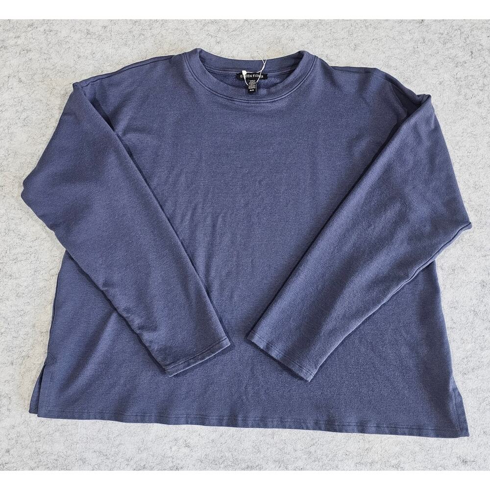 Eileen Fisher Cozy Brushed Terry Crew Neck Top Sweatshirt, NEW, Womens Sz M